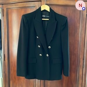 Zara Tailored Double Breasted Blazer Size Large Black